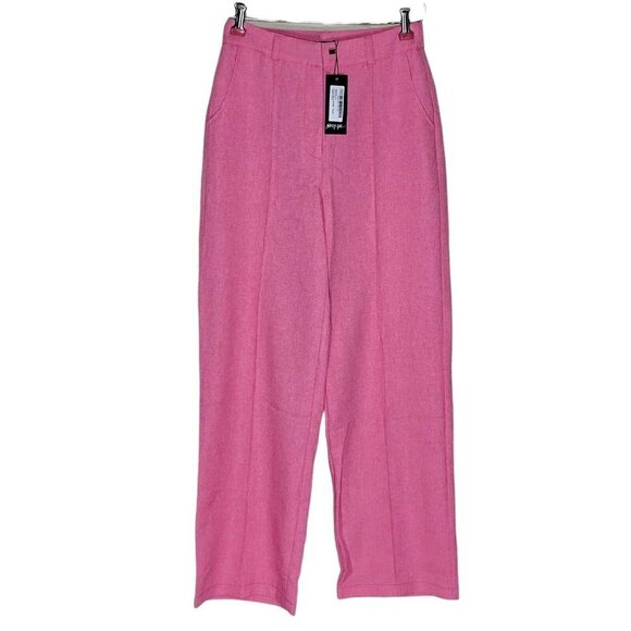 Nasty Gal Trousers Pants Size 4 Woven Textured Pleated Candy Pink Pockets New - Picture 2 of 12